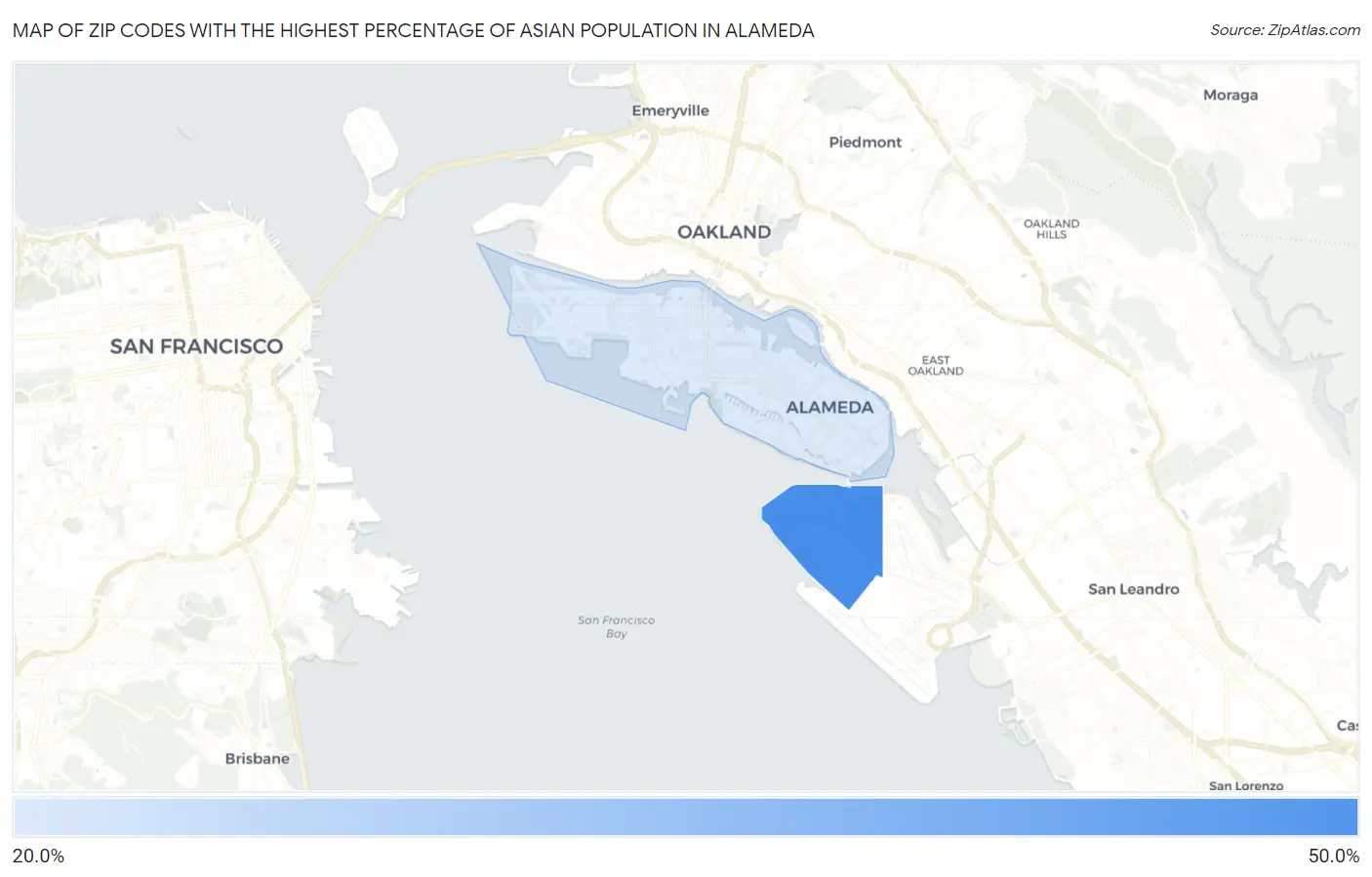 Zip Codes with the Highest Percentage of Asian Population in Alameda Map