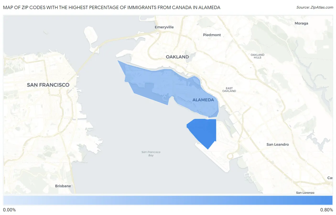 Zip Codes with the Highest Percentage of Immigrants from Canada in Alameda Map
