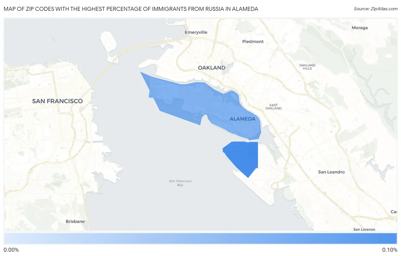 Zip Codes with the Highest Percentage of Immigrants from Russia in Alameda Map