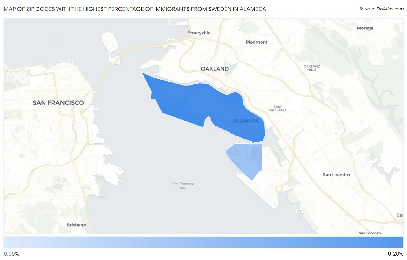 Zip Codes with the Highest Percentage of Immigrants from Sweden in Alameda Map