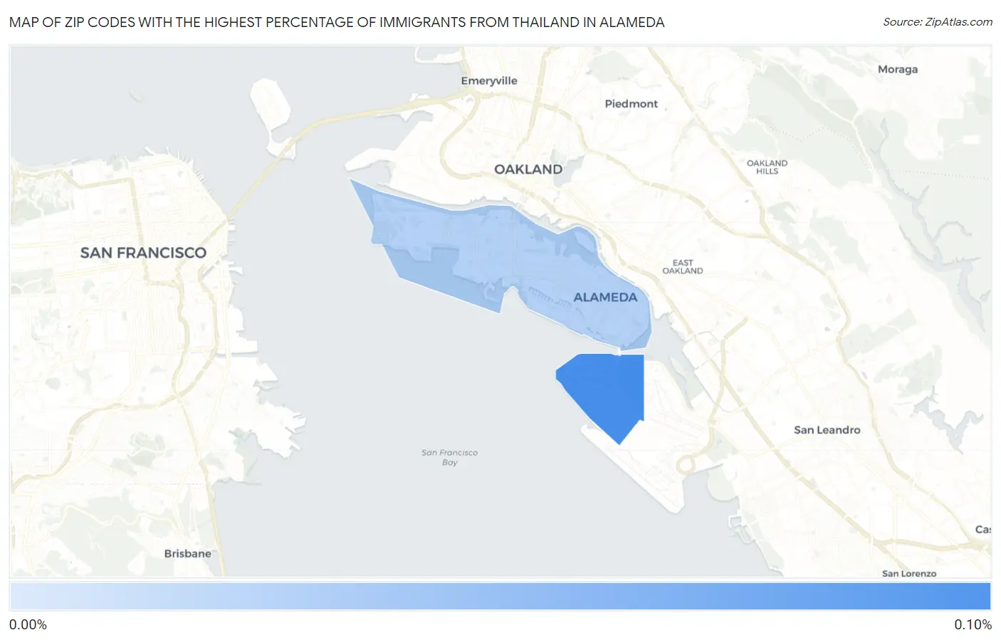 Zip Codes with the Highest Percentage of Immigrants from Thailand in Alameda Map