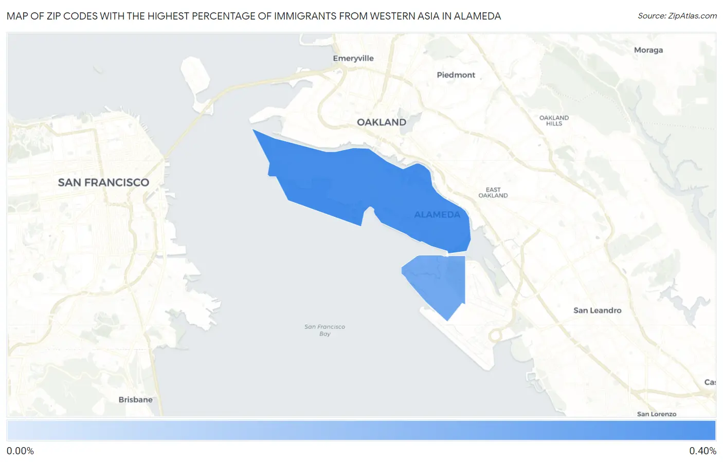 Zip Codes with the Highest Percentage of Immigrants from Western Asia in Alameda Map