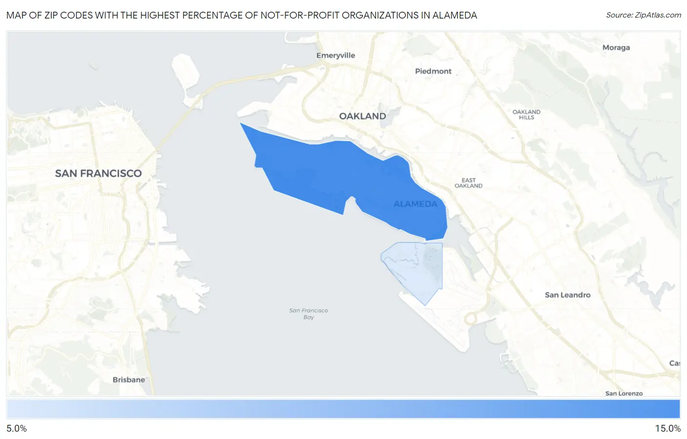 Zip Codes with the Highest Percentage of Not-for-profit Organizations in Alameda Map