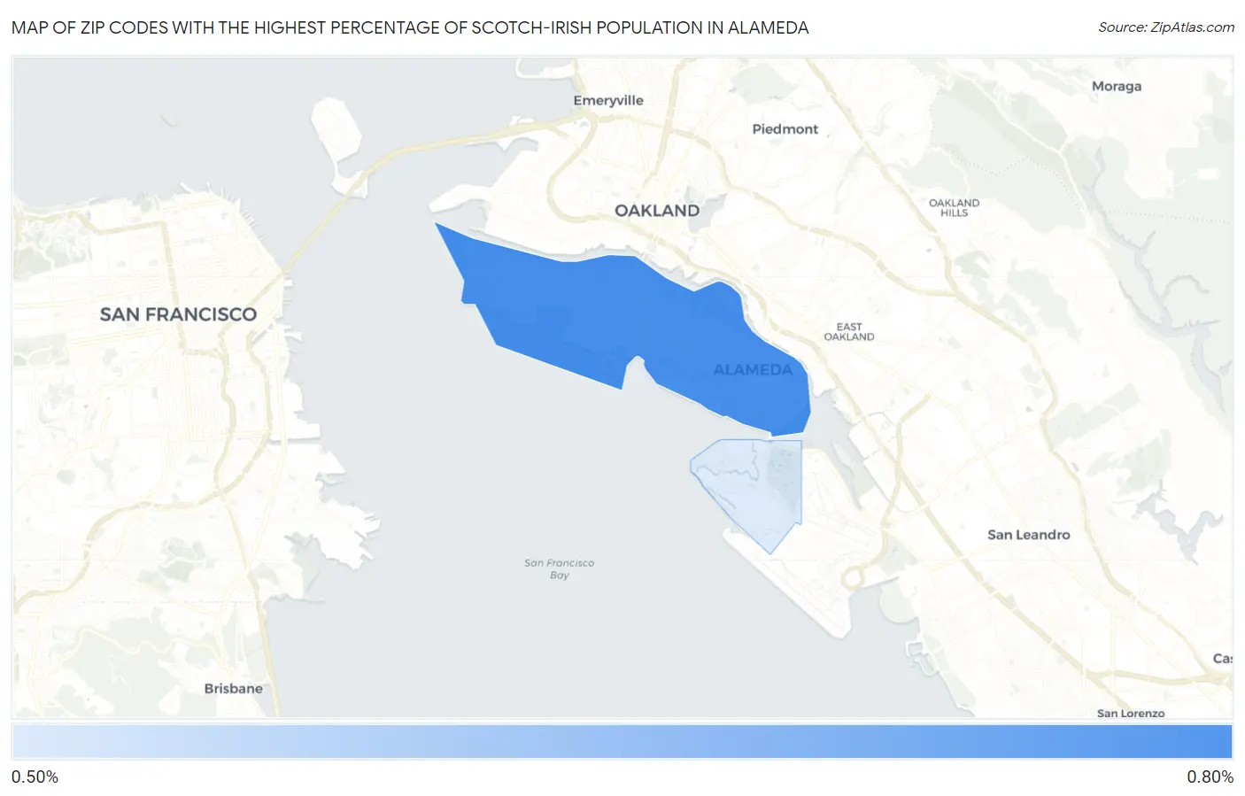 Zip Codes with the Highest Percentage of Scotch-Irish Population in Alameda Map