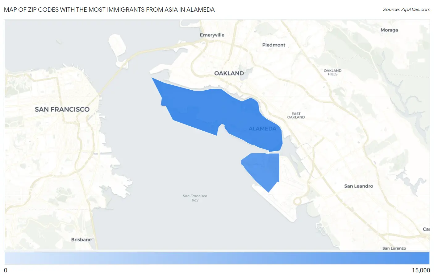 Zip Codes with the Most Immigrants from Asia in Alameda Map