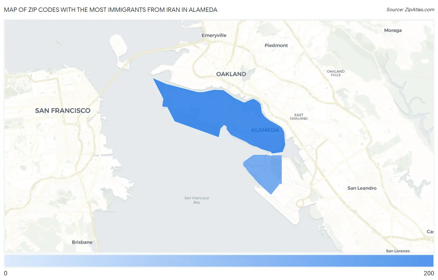 Zip Codes with the Most Immigrants from Iran in Alameda Map