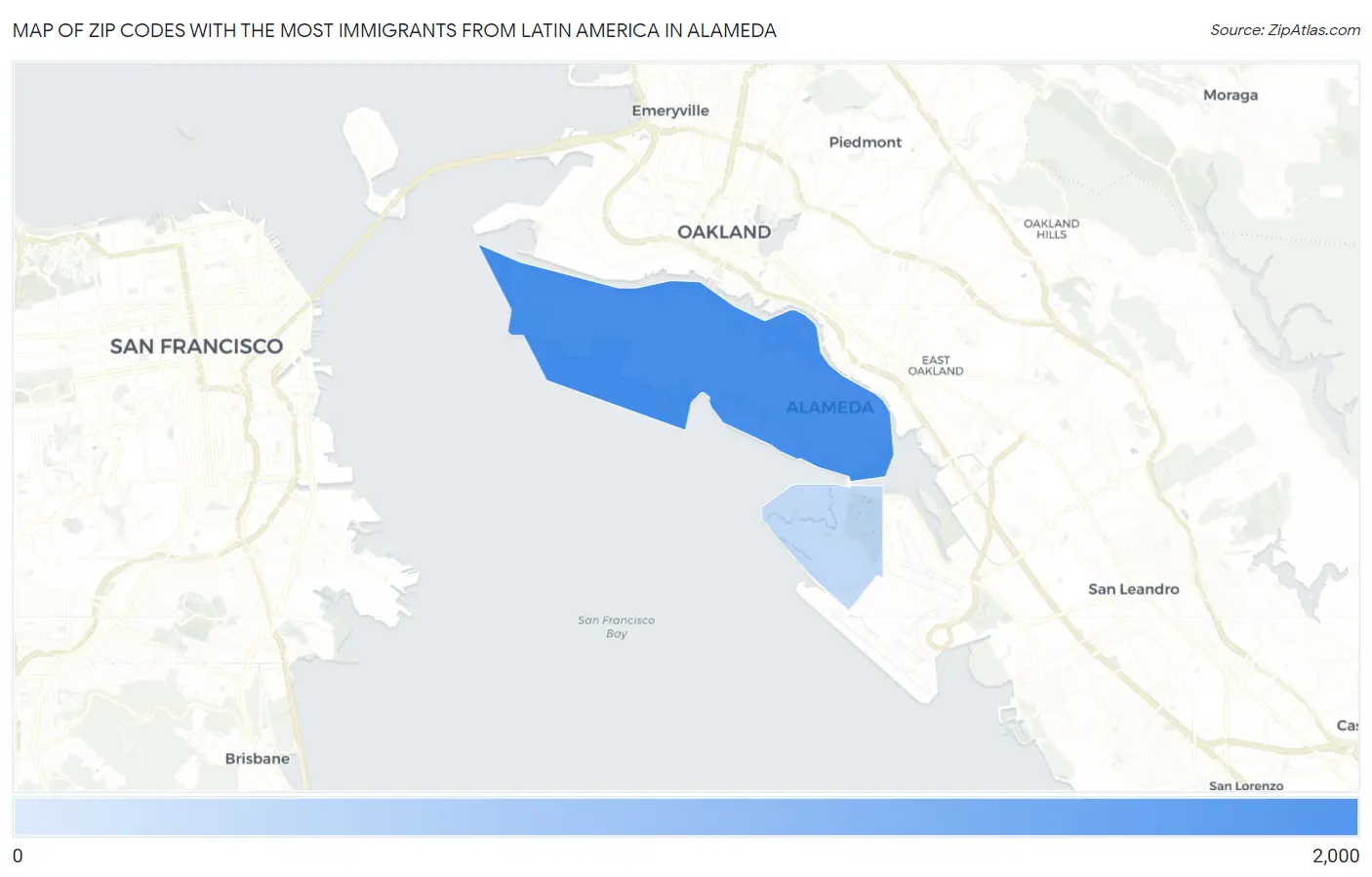 Zip Codes with the Most Immigrants from Latin America in Alameda Map