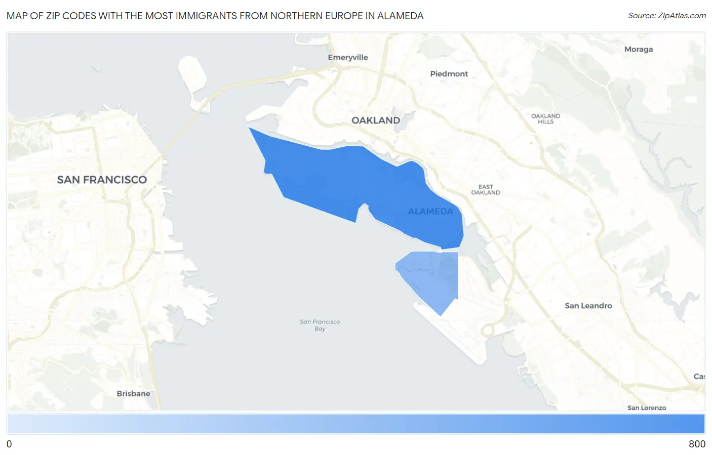 Zip Codes with the Most Immigrants from Northern Europe in Alameda Map
