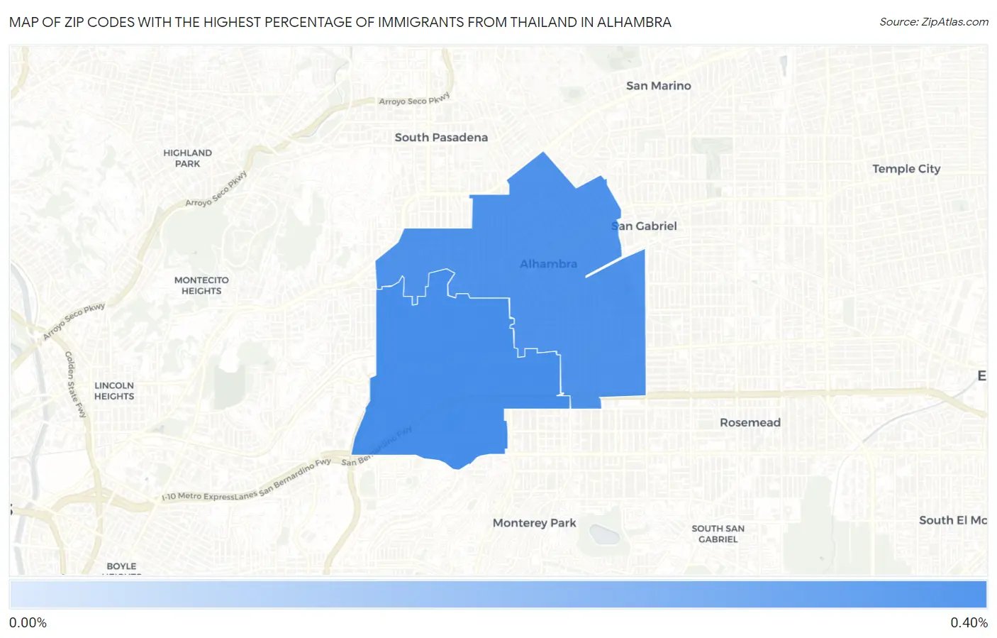 Zip Codes with the Highest Percentage of Immigrants from Thailand in Alhambra Map