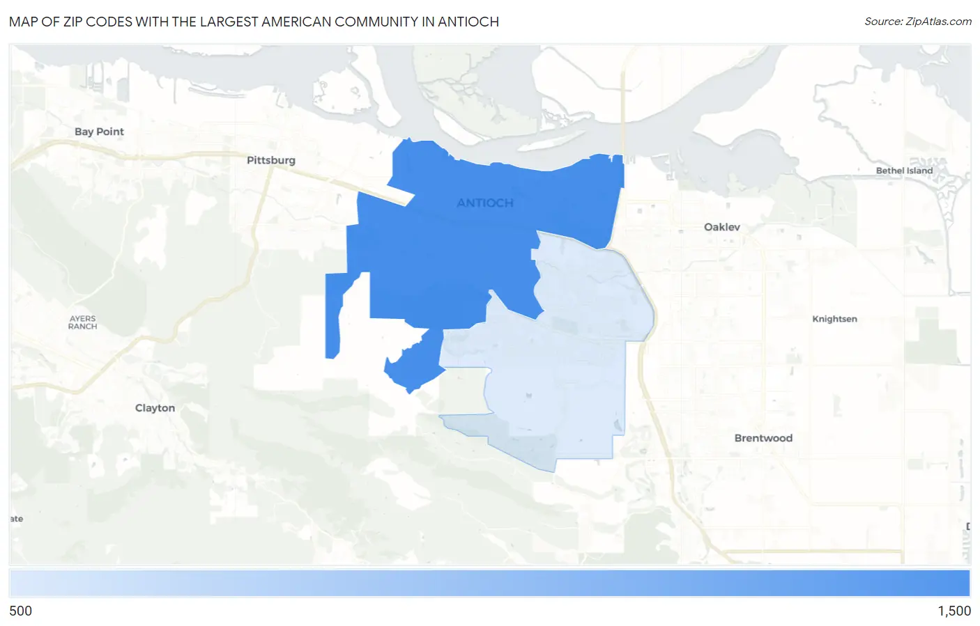 Zip Codes with the Largest American Community in Antioch Map