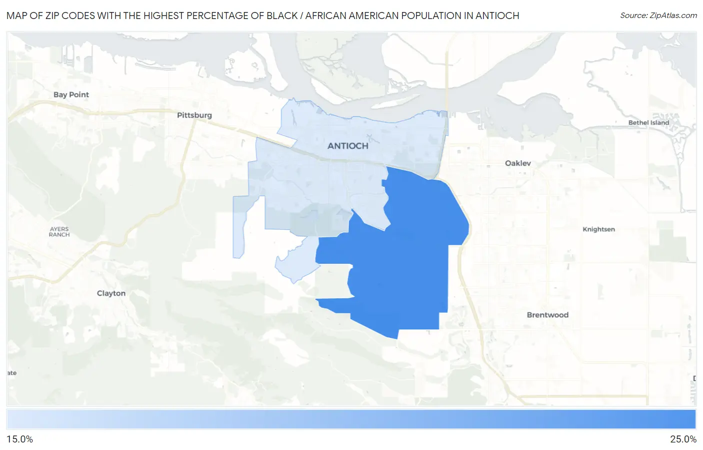 Zip Codes with the Highest Percentage of Black / African American Population in Antioch Map