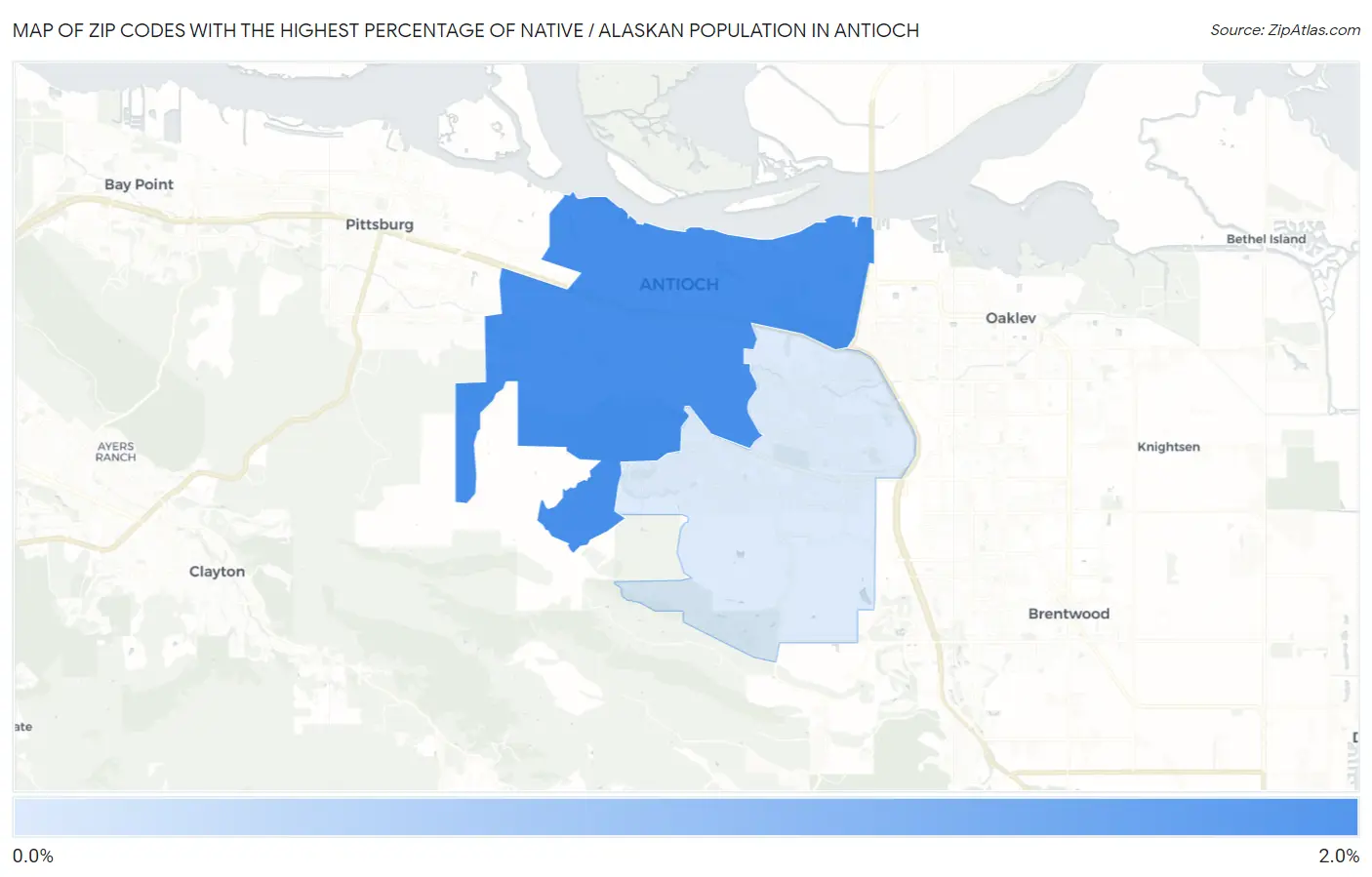 Zip Codes with the Highest Percentage of Native / Alaskan Population in Antioch Map