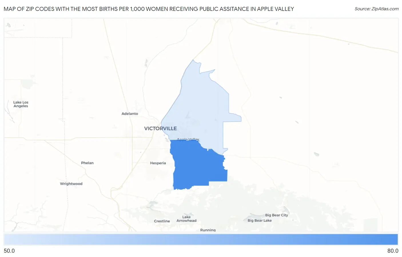 Zip Codes with the Most Births per 1,000 Women Receiving Public Assitance in Apple Valley Map