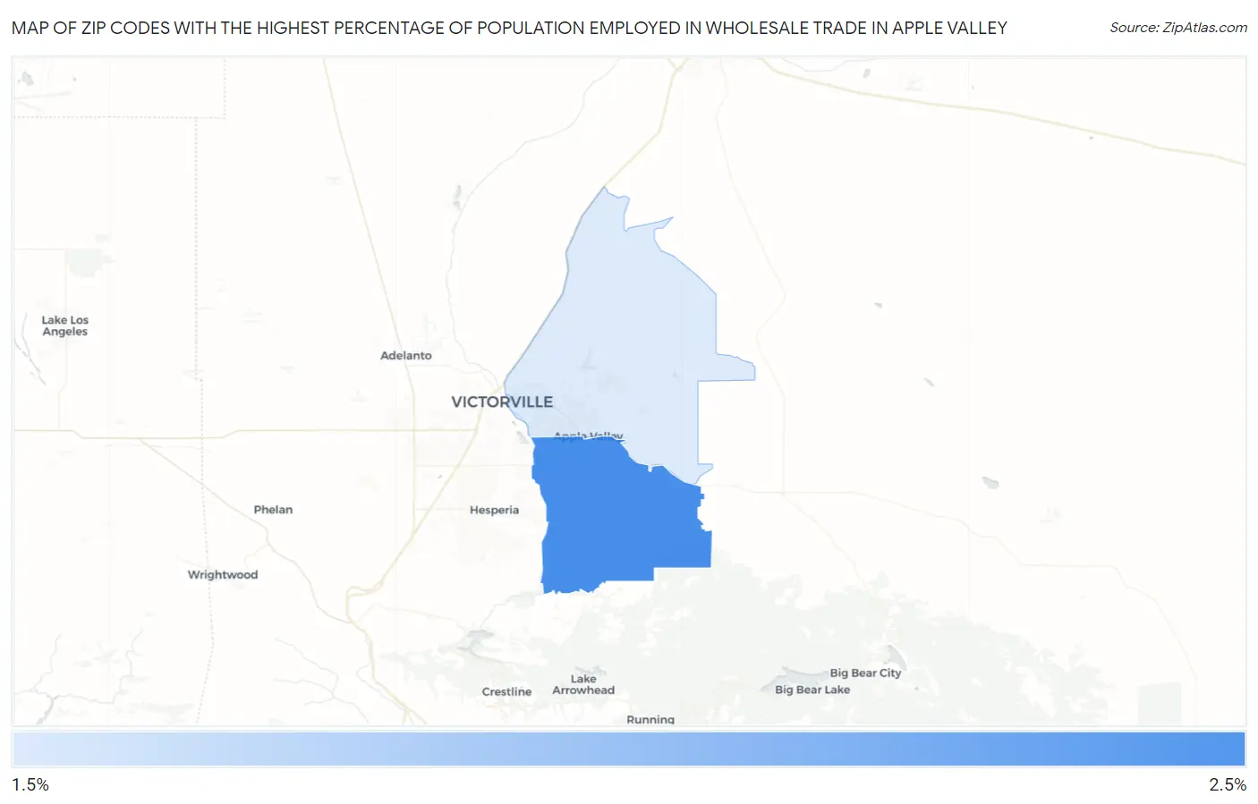 Zip Codes with the Highest Percentage of Population Employed in Wholesale Trade in Apple Valley Map