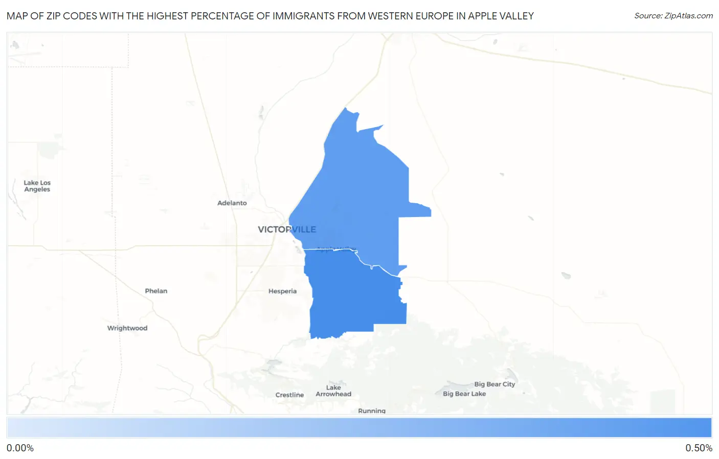 Zip Codes with the Highest Percentage of Immigrants from Western Europe in Apple Valley Map