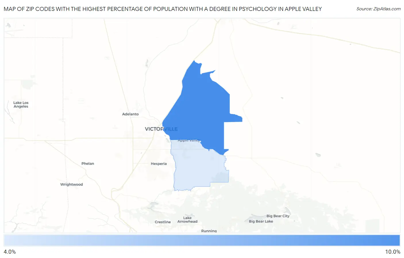 Zip Codes with the Highest Percentage of Population with a Degree in Psychology in Apple Valley Map
