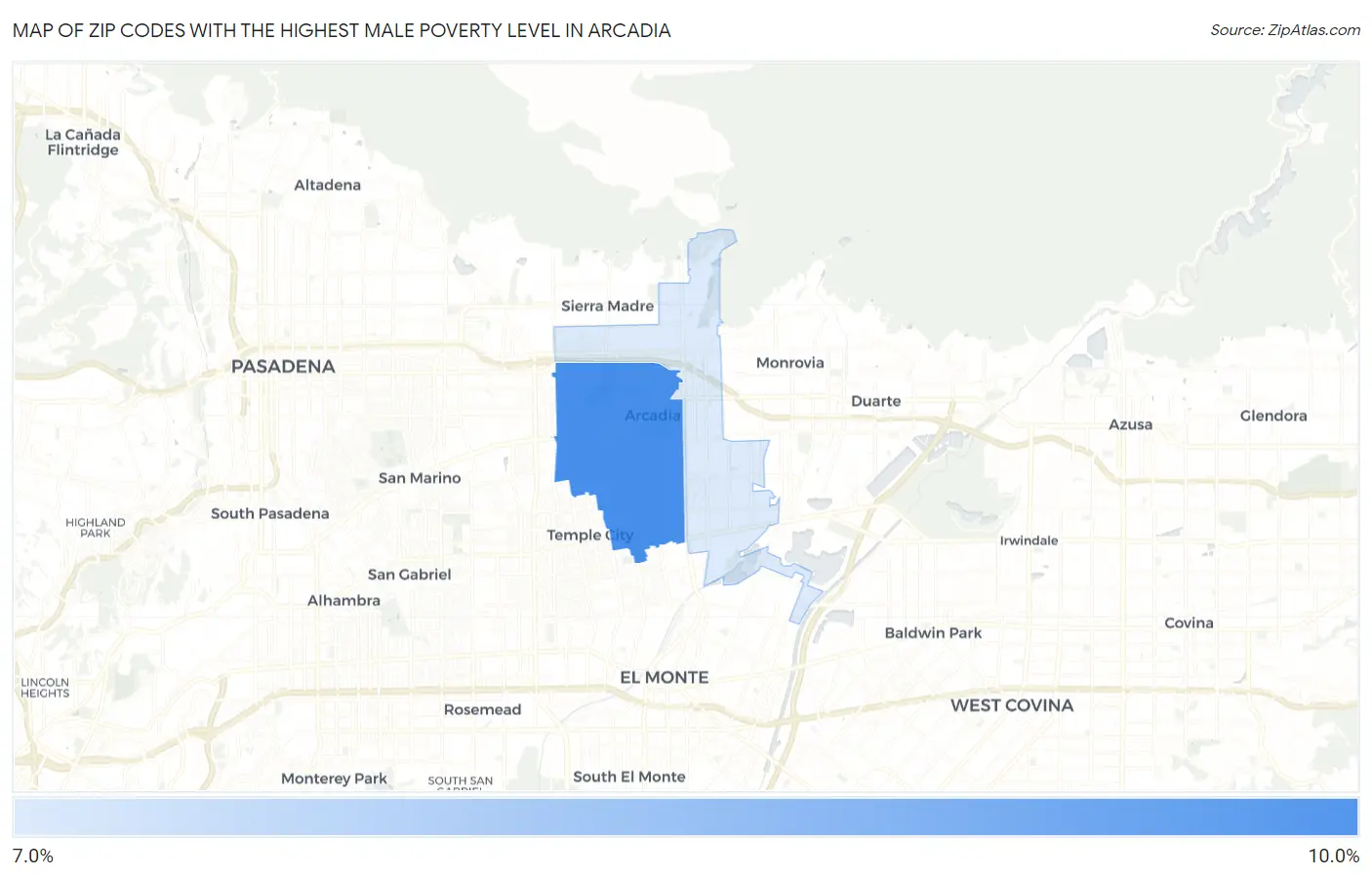 Zip Codes with the Highest Male Poverty Level in Arcadia Map