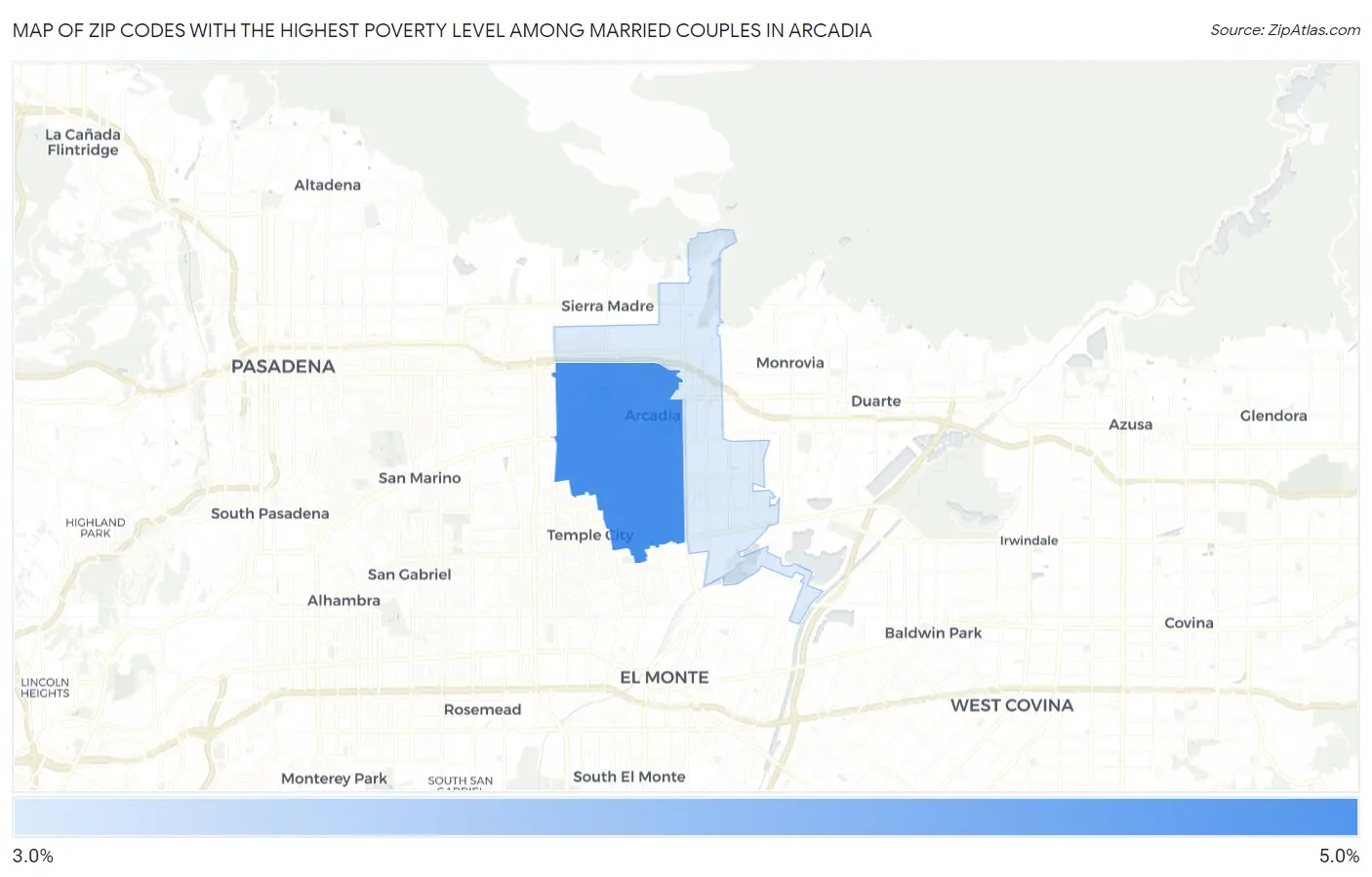 Zip Codes with the Highest Poverty Level Among Married Couples in Arcadia Map