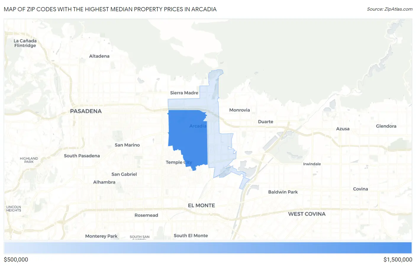 Zip Codes with the Highest Median Property Prices in Arcadia Map