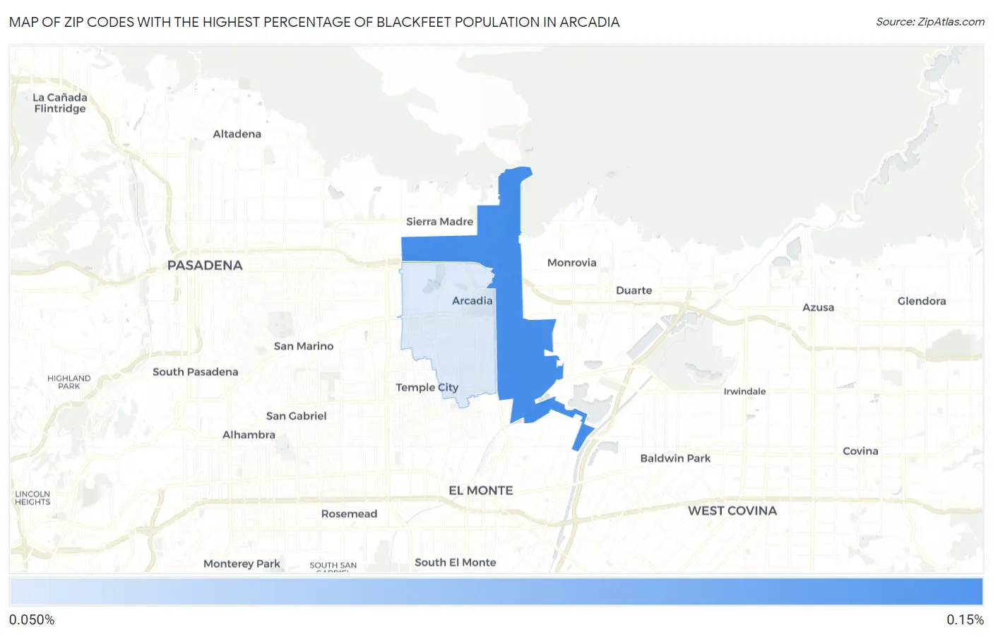 Zip Codes with the Highest Percentage of Blackfeet Population in Arcadia Map