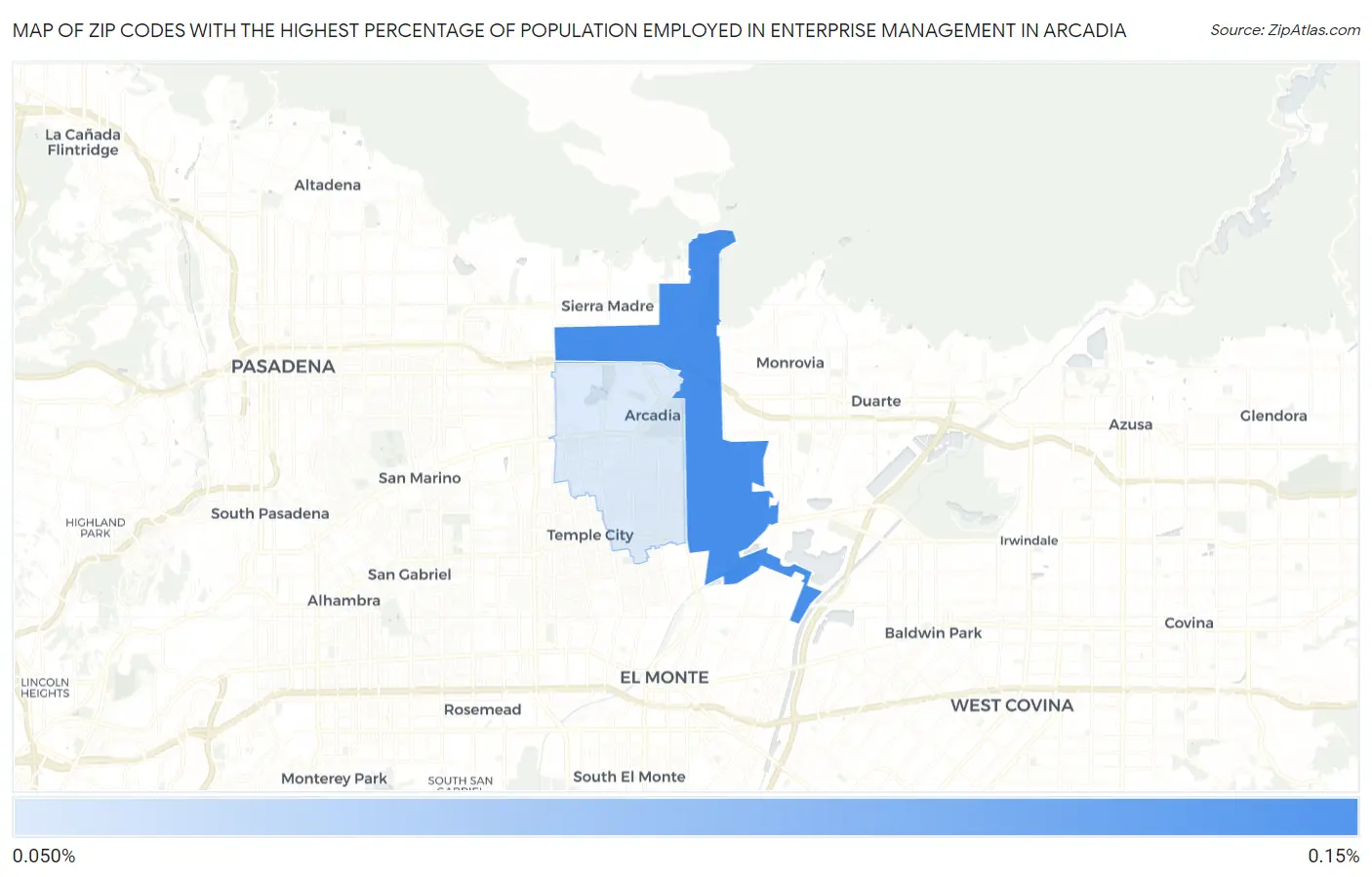 Zip Codes with the Highest Percentage of Population Employed in Enterprise Management in Arcadia Map
