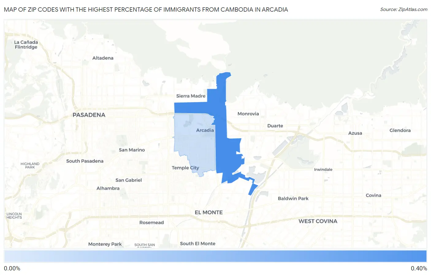 Zip Codes with the Highest Percentage of Immigrants from Cambodia in Arcadia Map