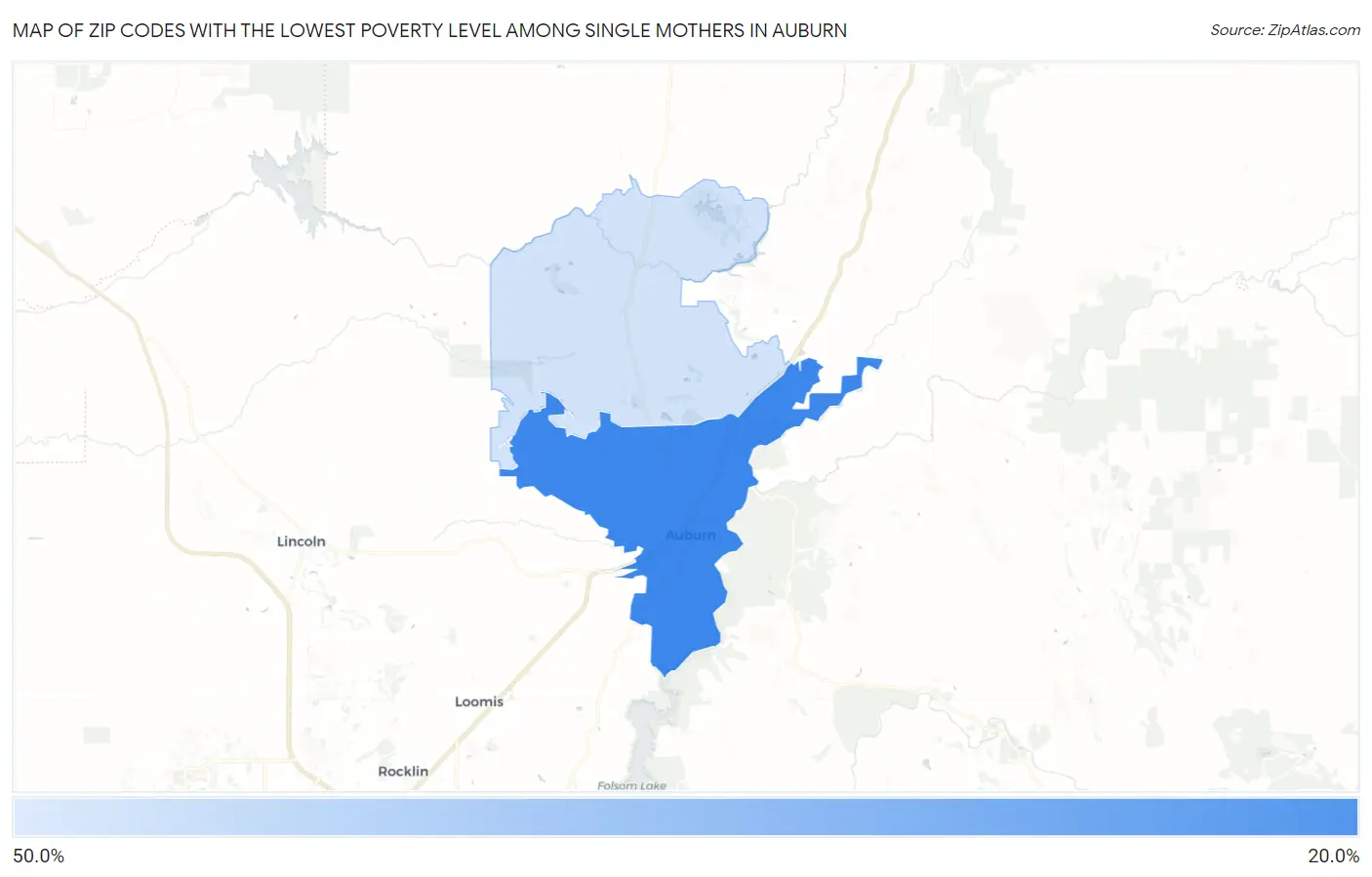 Zip Codes with the Lowest Poverty Level Among Single Mothers in Auburn Map