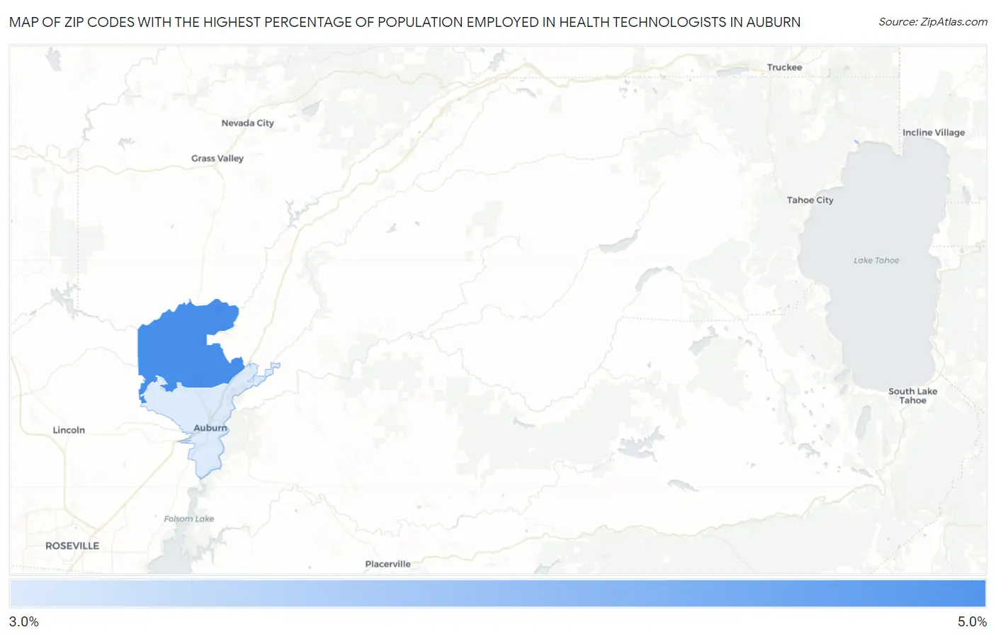 Zip Codes with the Highest Percentage of Population Employed in Health Technologists in Auburn Map