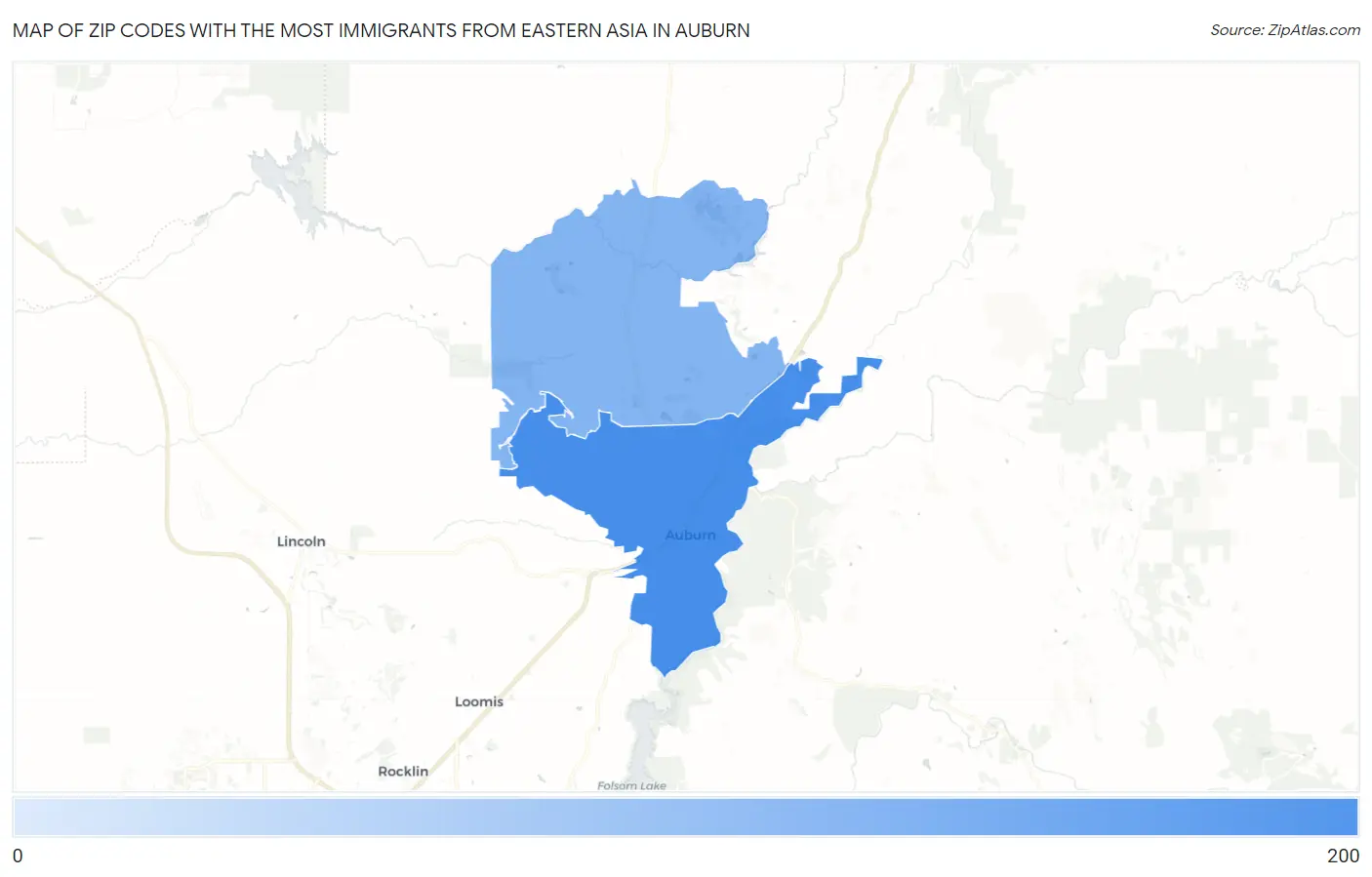 Zip Codes with the Most Immigrants from Eastern Asia in Auburn Map