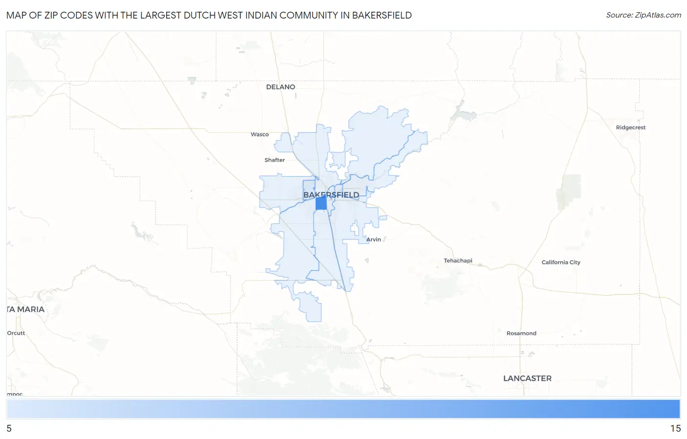 Zip Codes with the Largest Dutch West Indian Community in Bakersfield Map