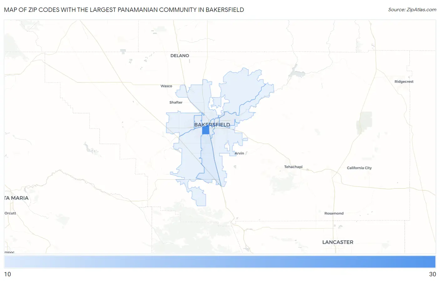 Zip Codes with the Largest Panamanian Community in Bakersfield Map