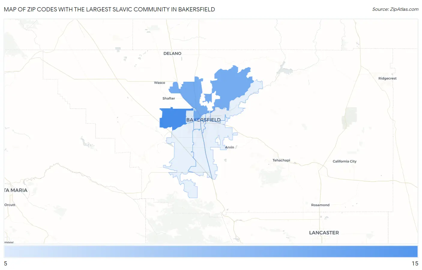 Zip Codes with the Largest Slavic Community in Bakersfield Map