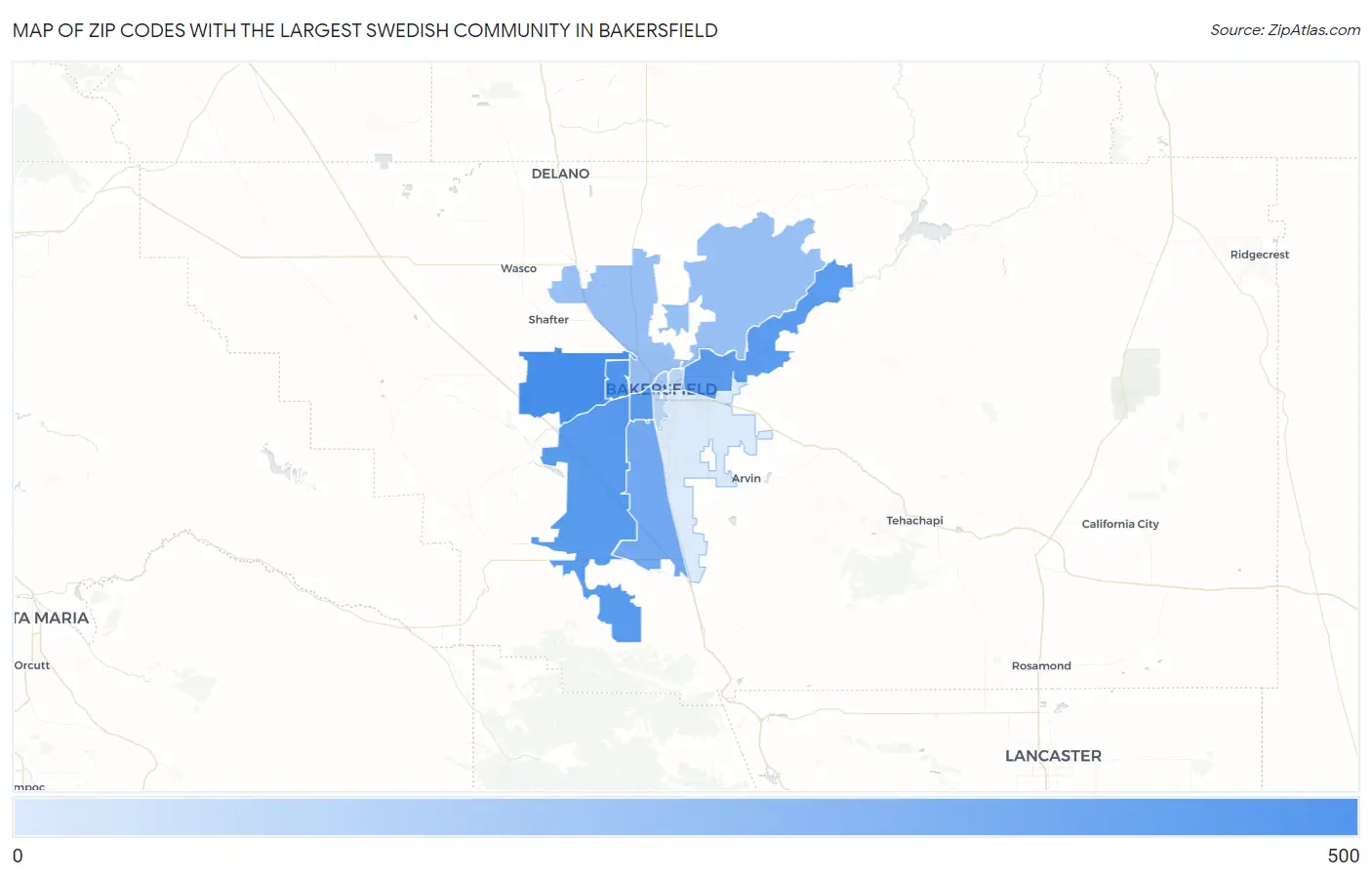 Zip Codes with the Largest Swedish Community in Bakersfield Map