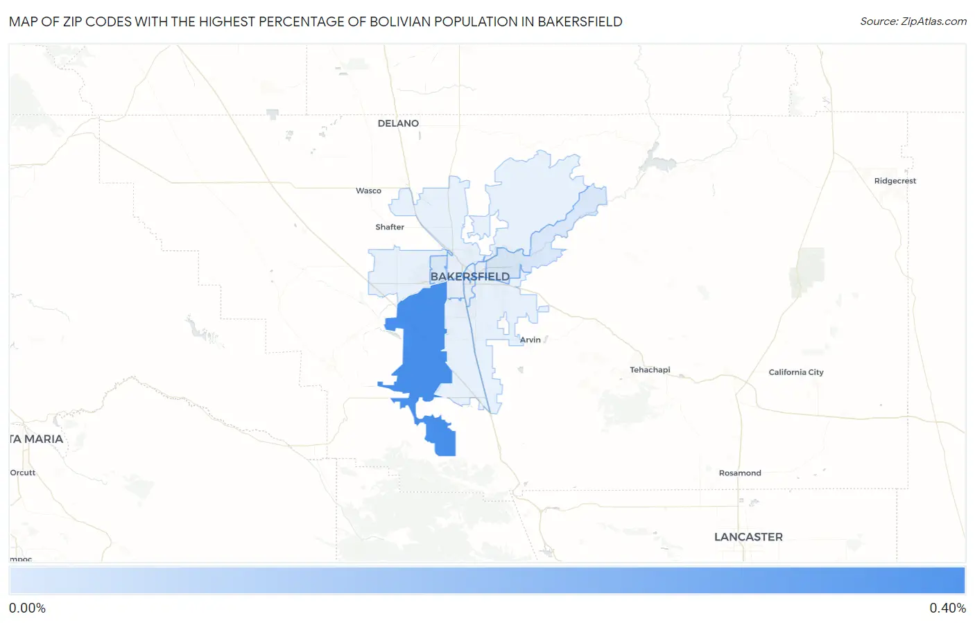 Zip Codes with the Highest Percentage of Bolivian Population in Bakersfield Map