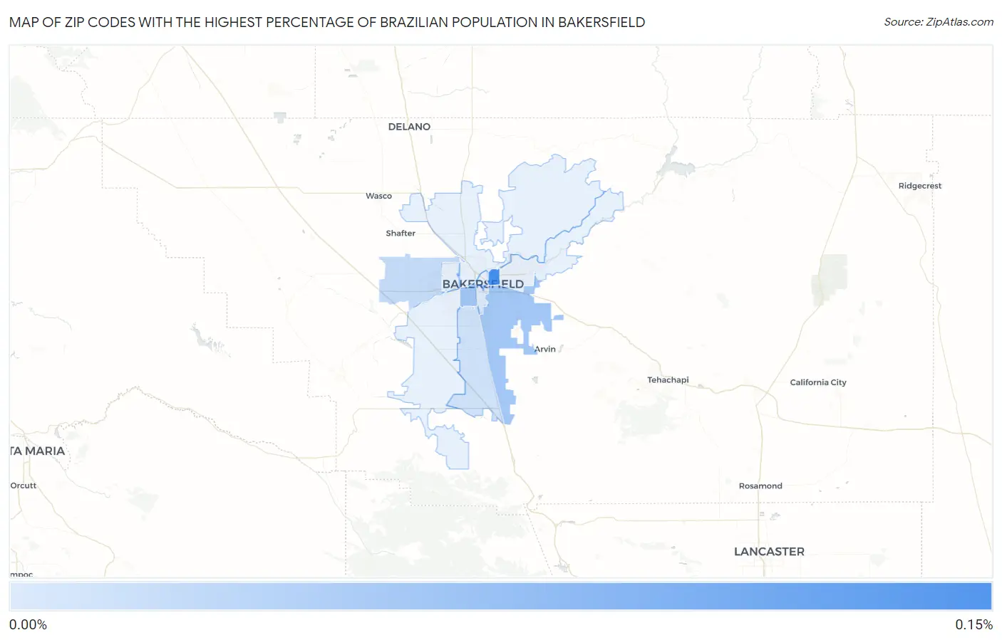 Zip Codes with the Highest Percentage of Brazilian Population in Bakersfield Map