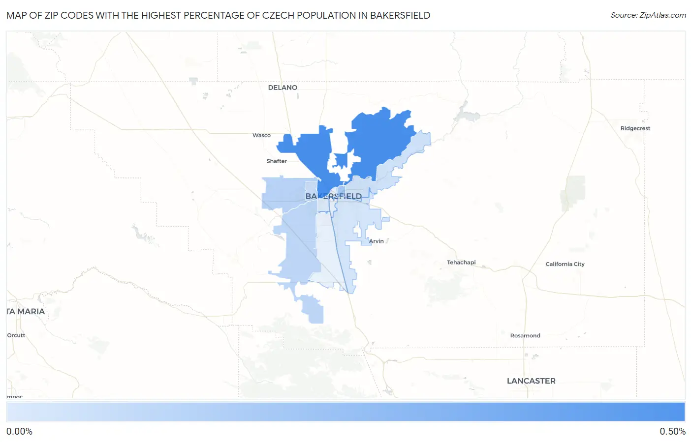 Zip Codes with the Highest Percentage of Czech Population in Bakersfield Map