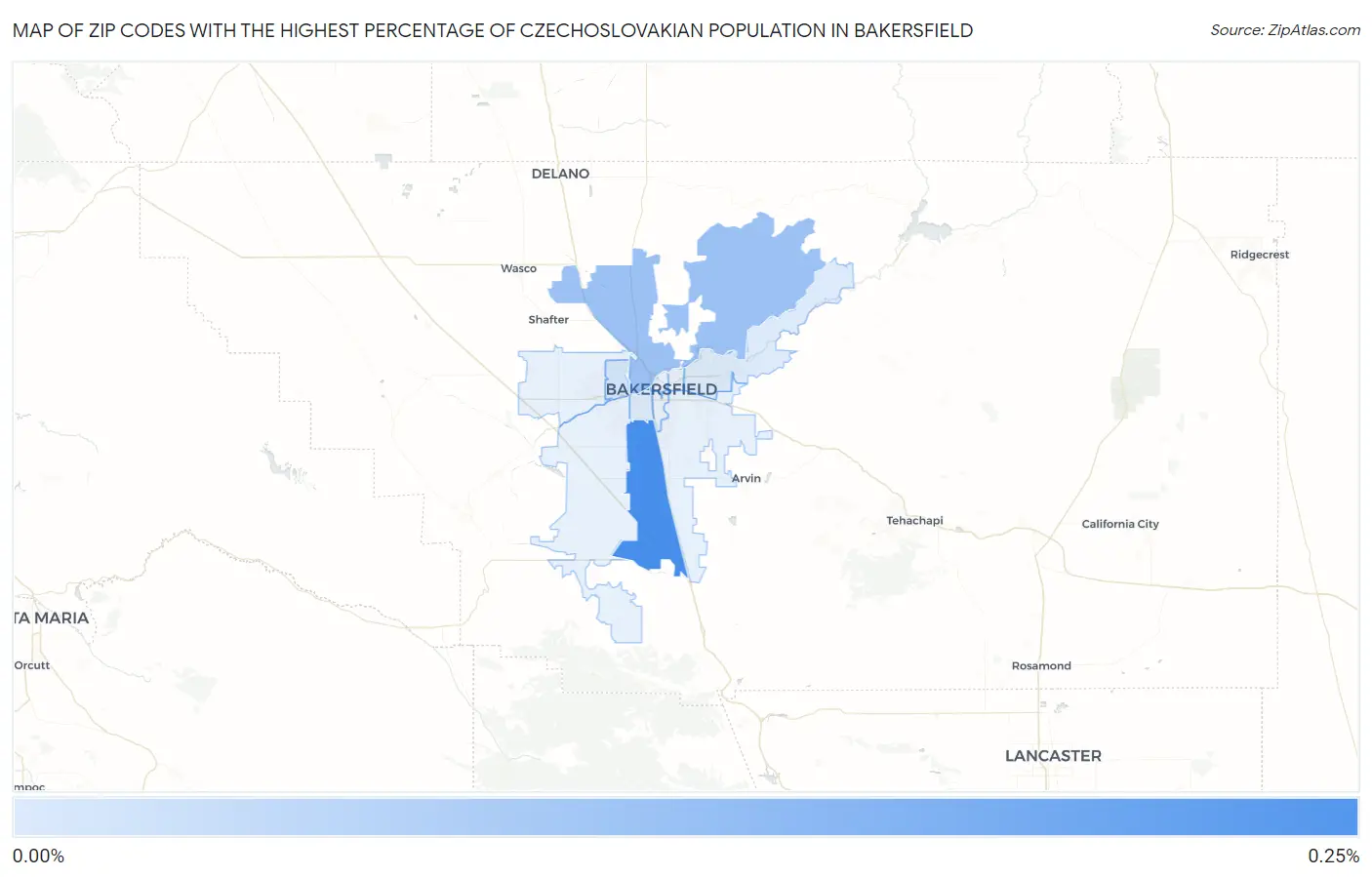Zip Codes with the Highest Percentage of Czechoslovakian Population in Bakersfield Map