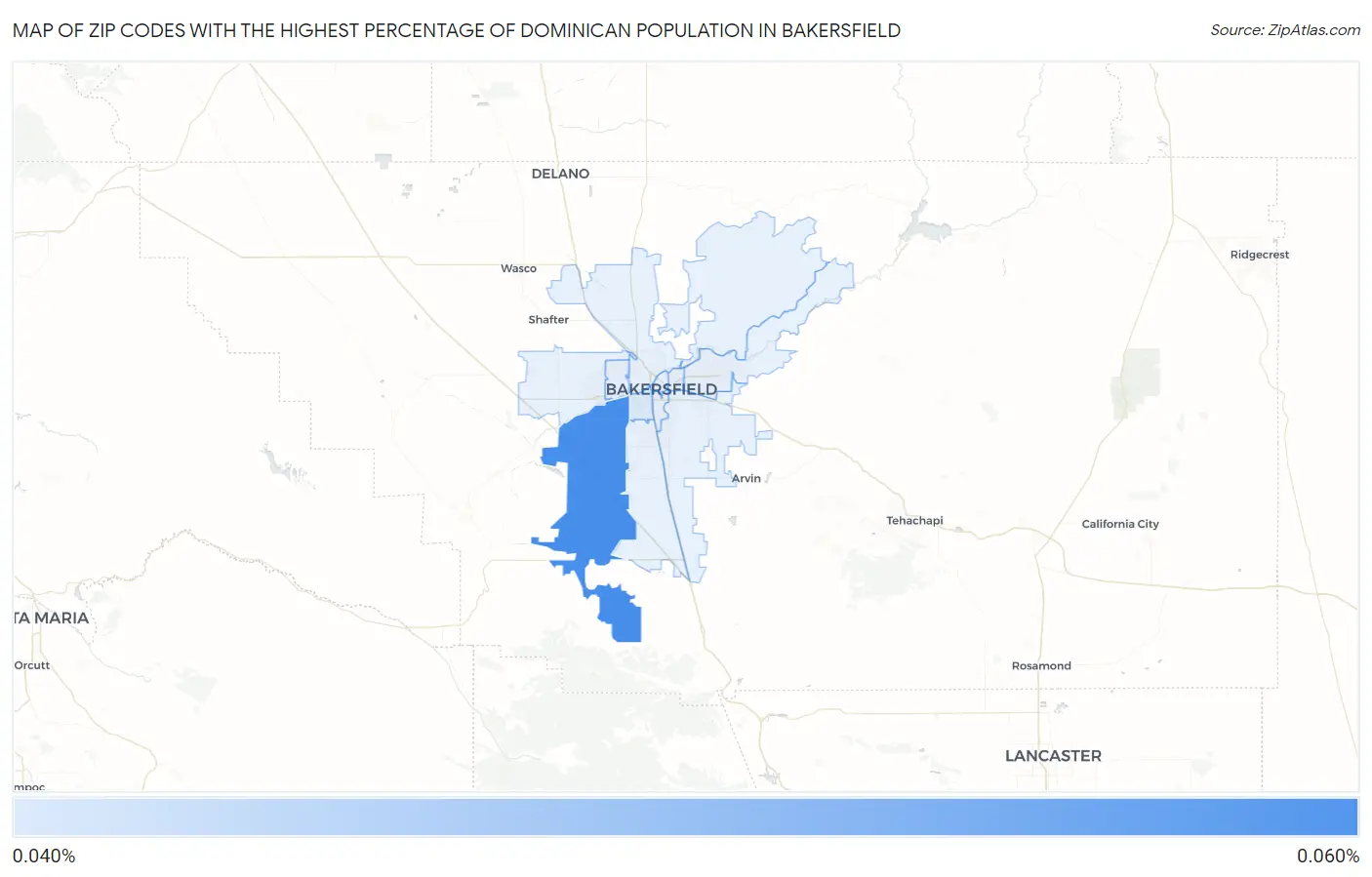 Zip Codes with the Highest Percentage of Dominican Population in Bakersfield Map
