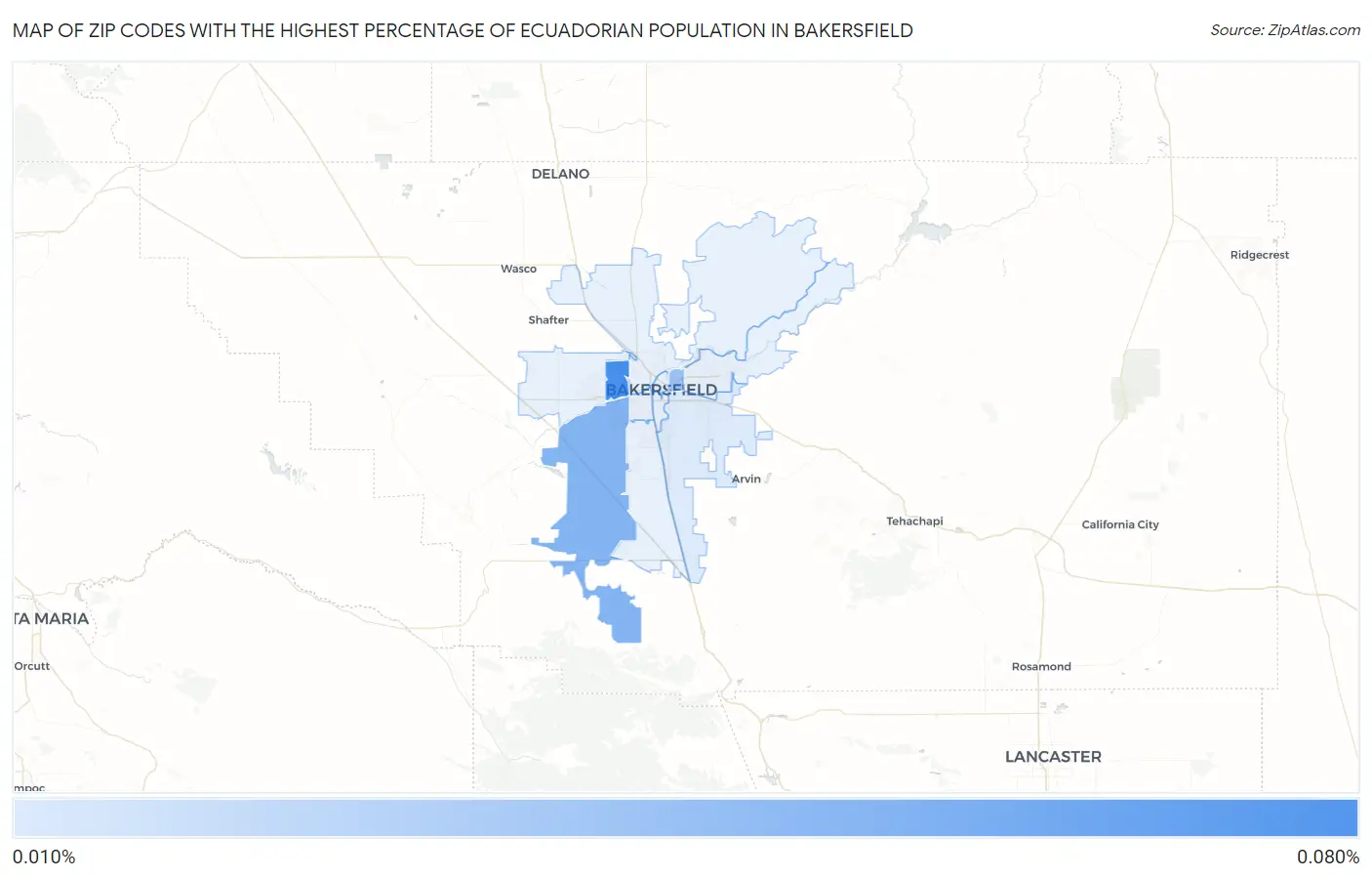 Zip Codes with the Highest Percentage of Ecuadorian Population in Bakersfield Map