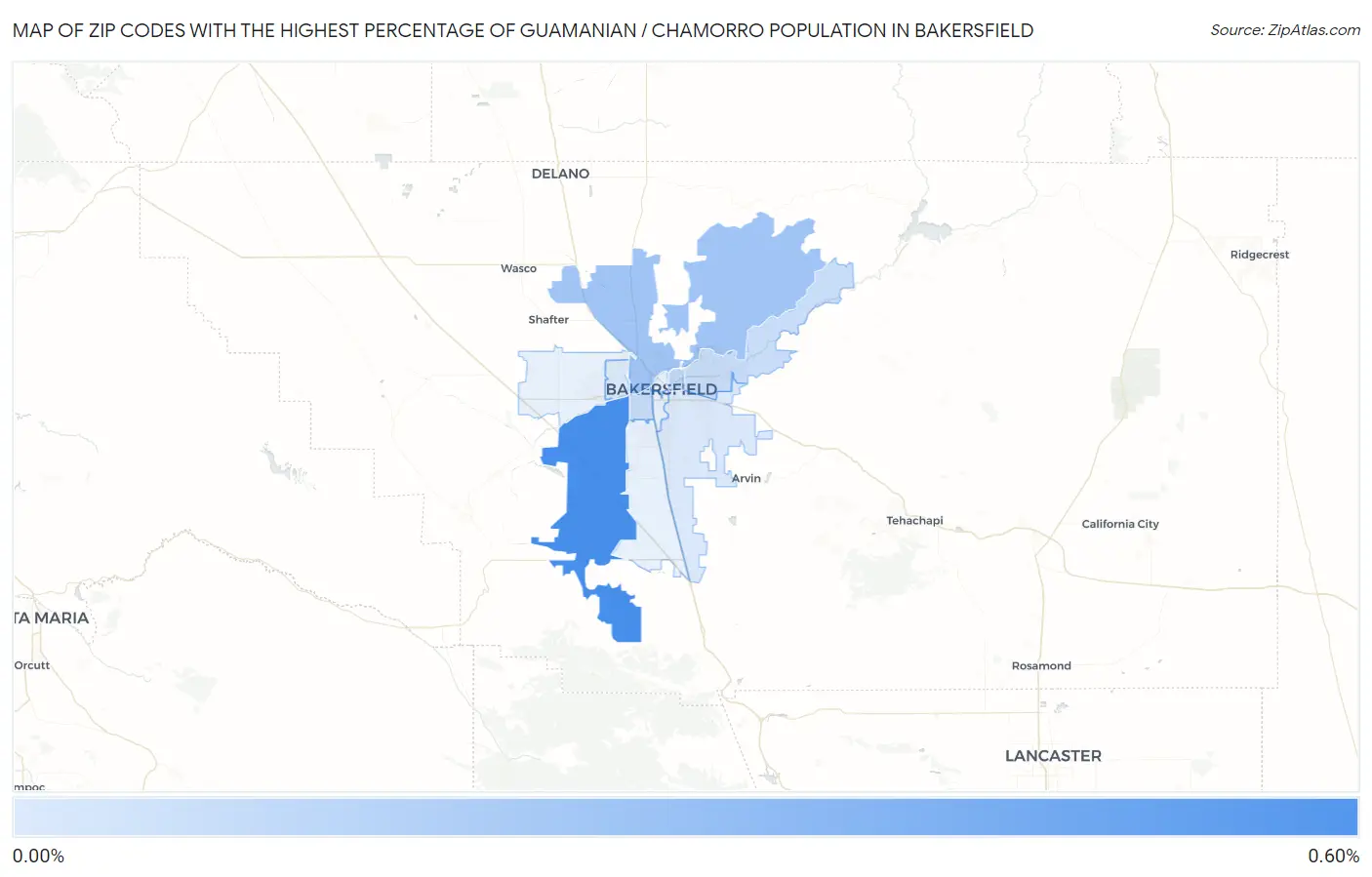 Zip Codes with the Highest Percentage of Guamanian / Chamorro Population in Bakersfield Map