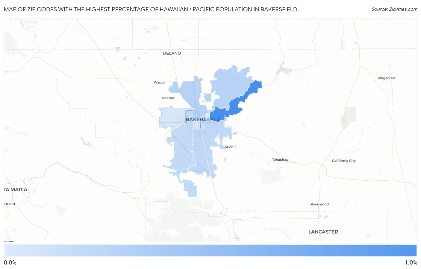 Zip Codes with the Highest Percentage of Hawaiian / Pacific Population in Bakersfield Map