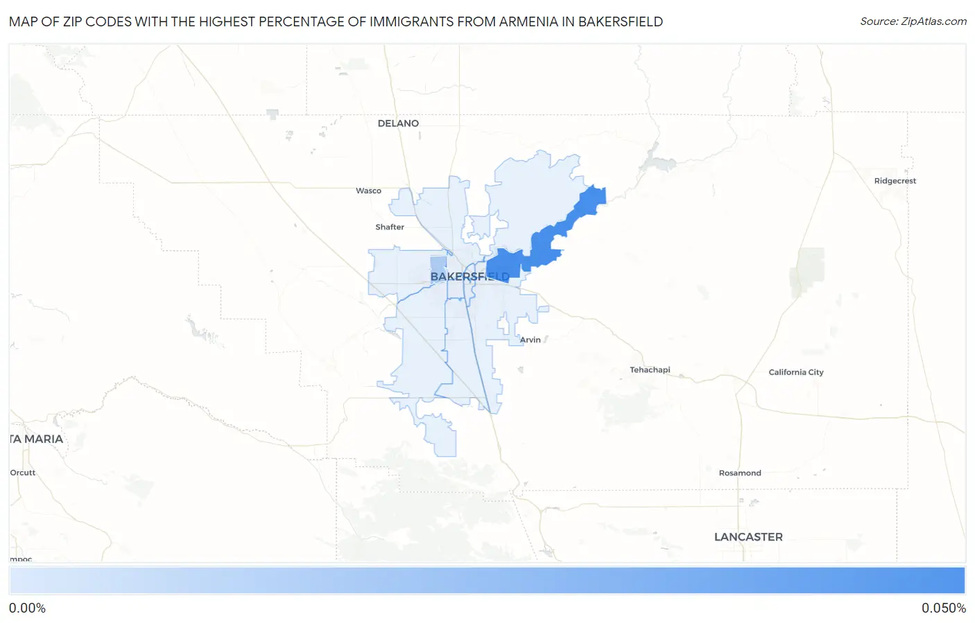 Zip Codes with the Highest Percentage of Immigrants from Armenia in Bakersfield Map
