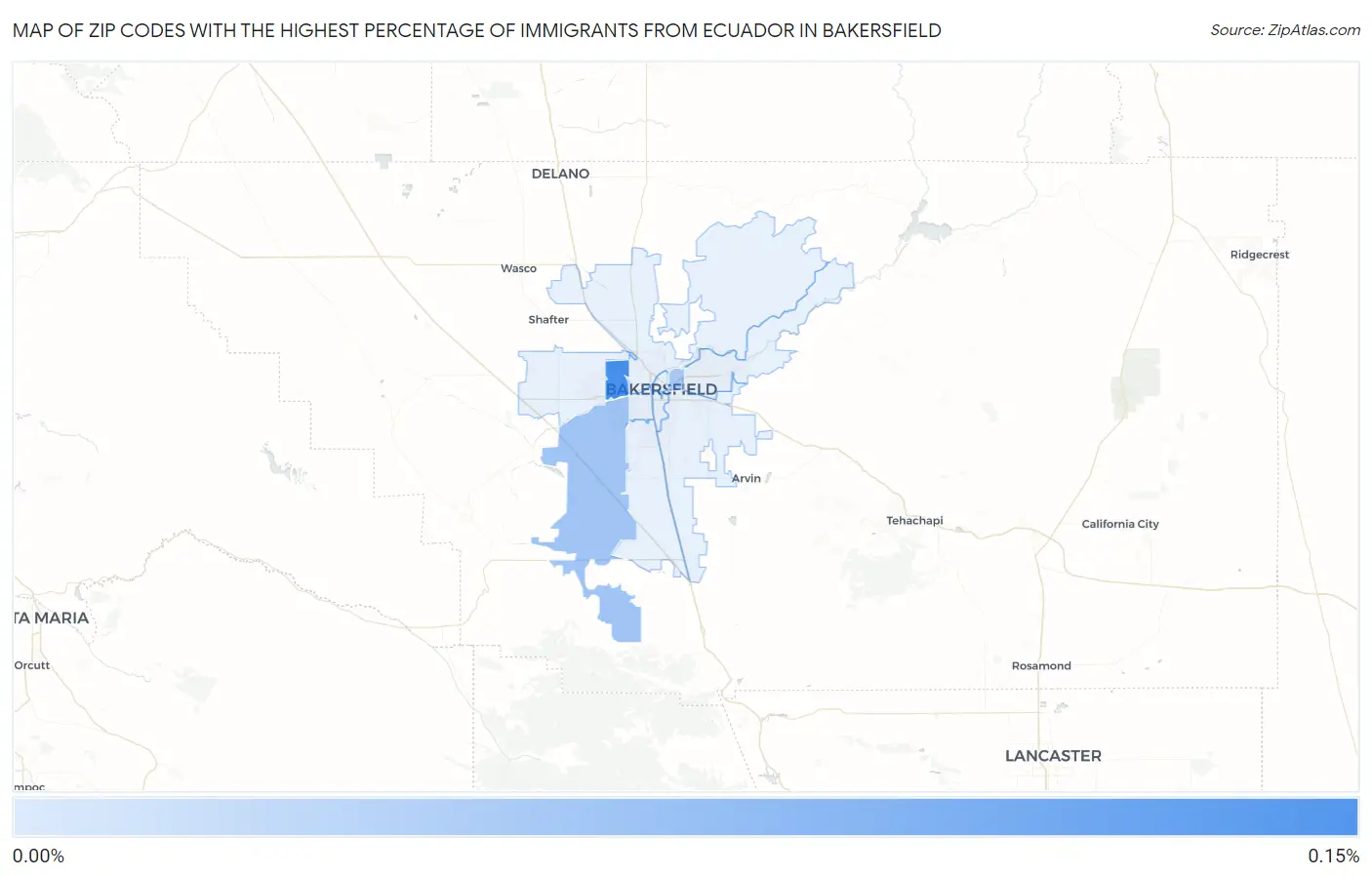 Zip Codes with the Highest Percentage of Immigrants from Ecuador in Bakersfield Map