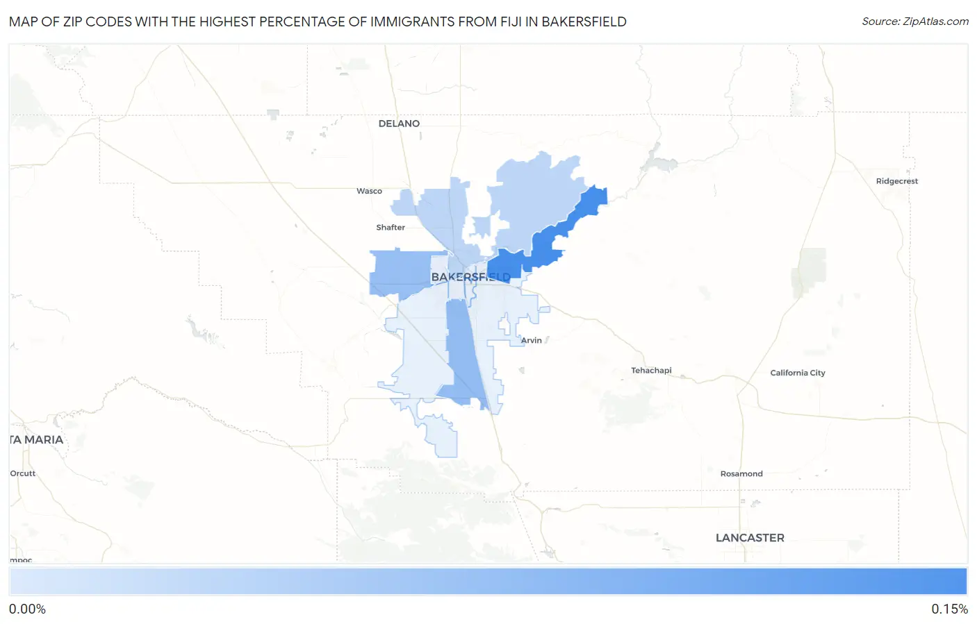 Zip Codes with the Highest Percentage of Immigrants from Fiji in Bakersfield Map
