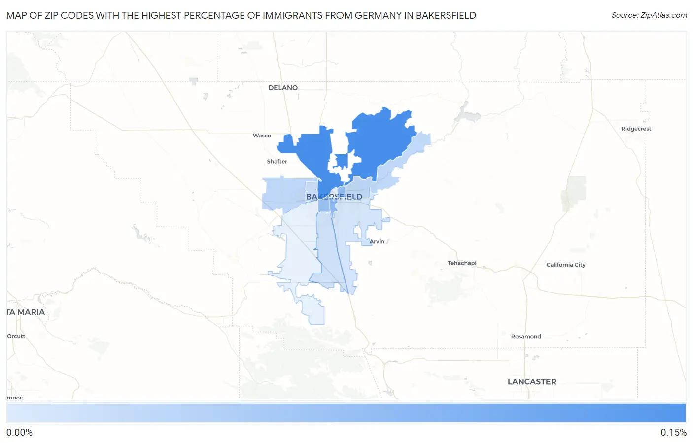 Zip Codes with the Highest Percentage of Immigrants from Germany in Bakersfield Map