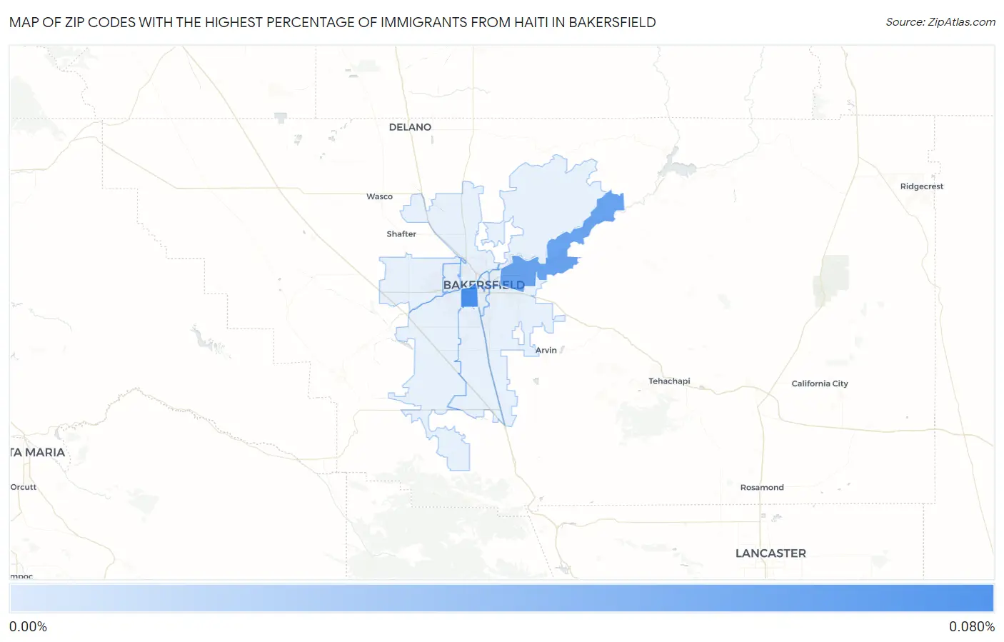 Zip Codes with the Highest Percentage of Immigrants from Haiti in Bakersfield Map