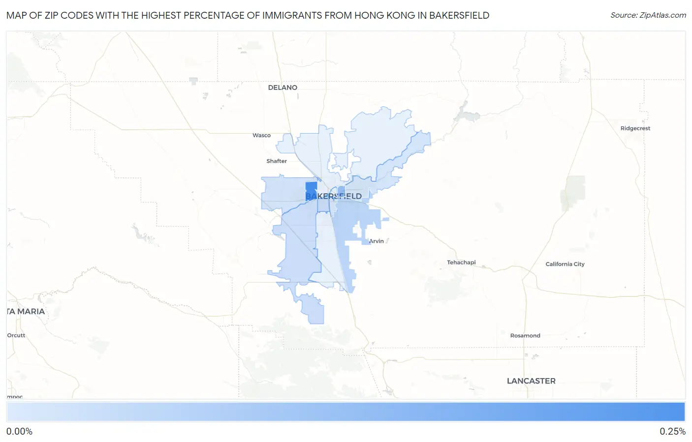 Zip Codes with the Highest Percentage of Immigrants from Hong Kong in Bakersfield Map