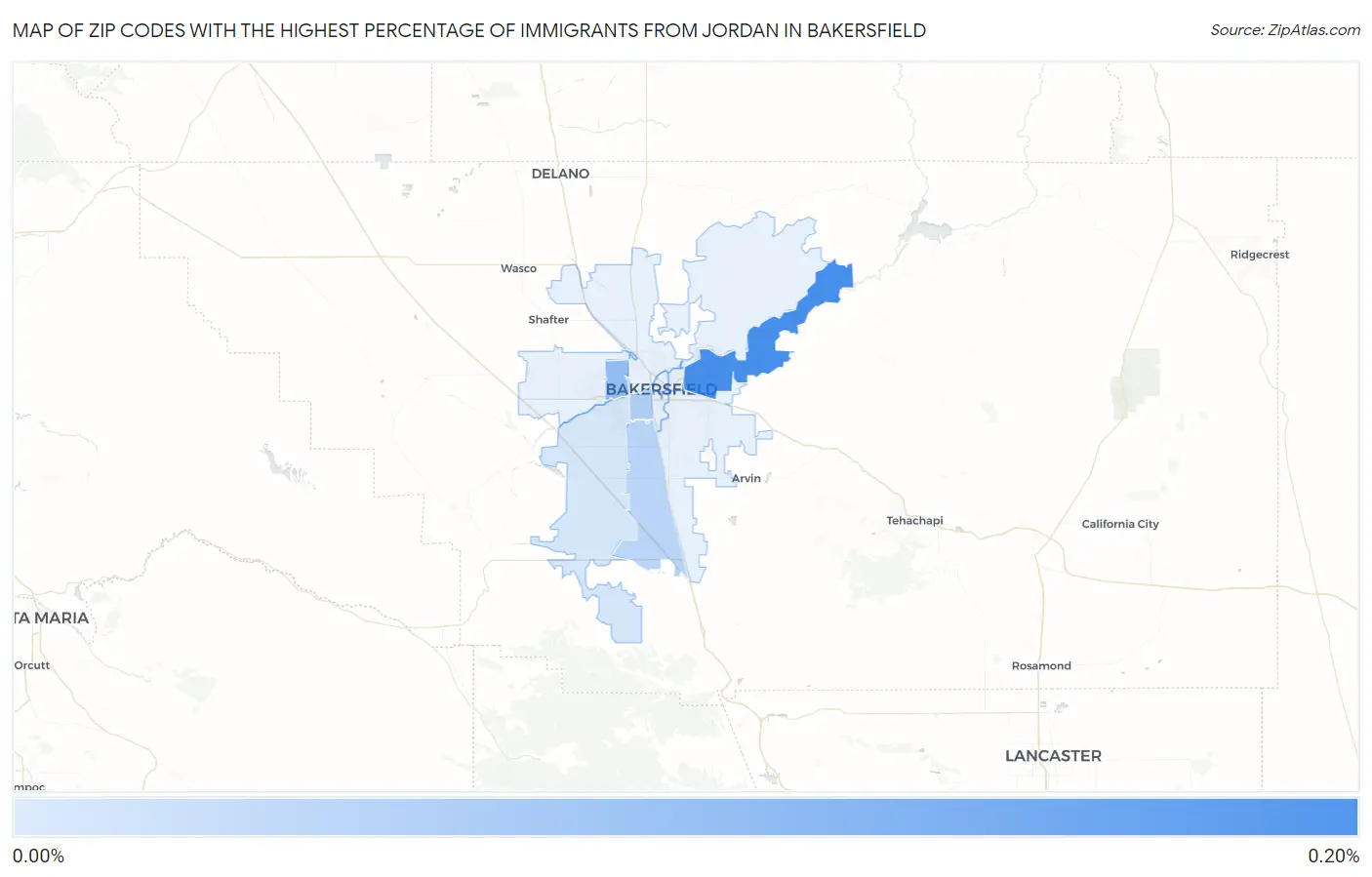 Zip Codes with the Highest Percentage of Immigrants from Jordan in Bakersfield Map