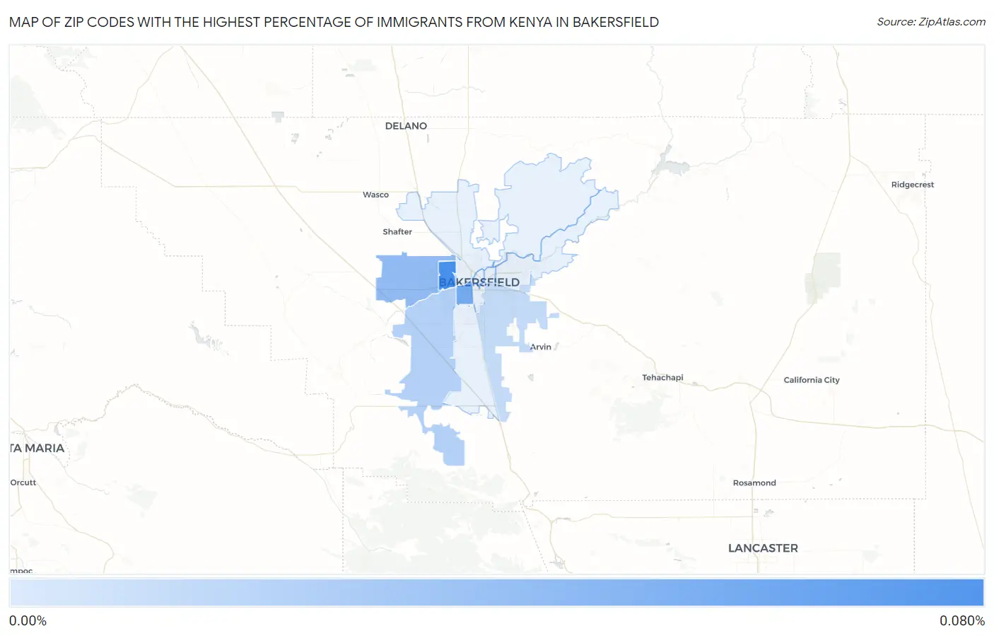 Zip Codes with the Highest Percentage of Immigrants from Kenya in Bakersfield Map