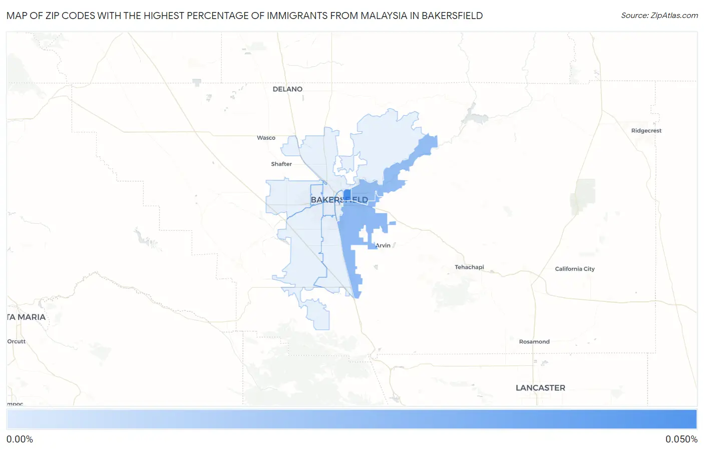 Zip Codes with the Highest Percentage of Immigrants from Malaysia in Bakersfield Map